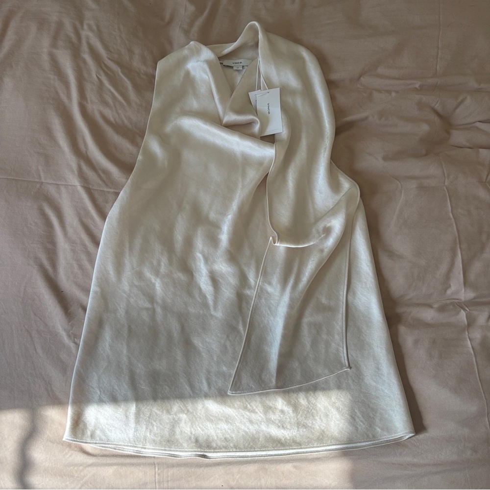Vince Cream White Sleeveless Scarf Satin Top